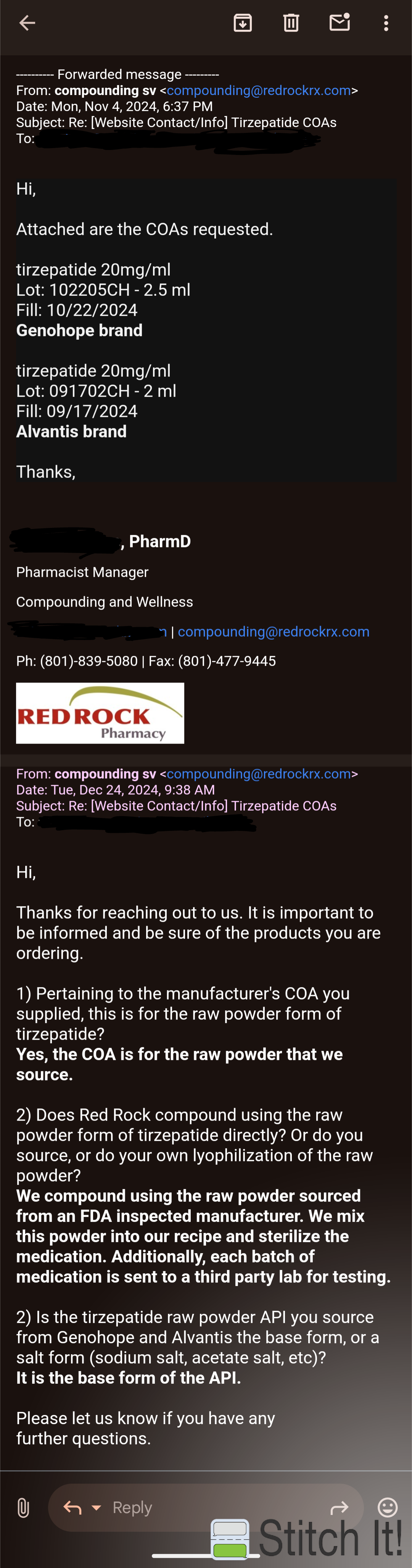 November 4, 2024 Red Rock email excerpt naming Genohope and Alvantis